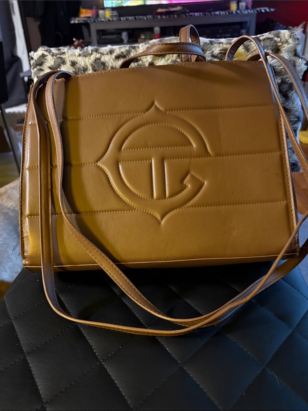 Women's Tan Quilted Crossbody Bag